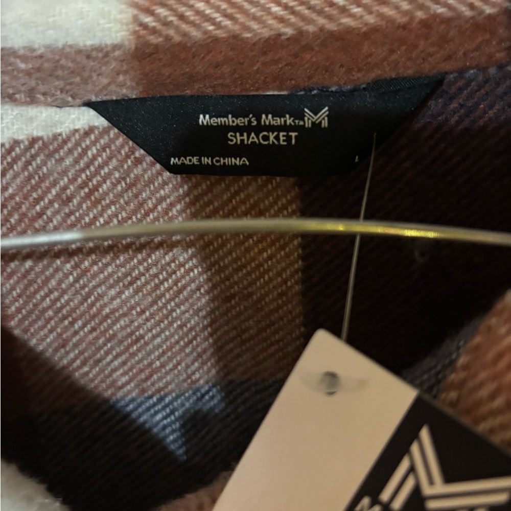 Plaid Button Down Shacket  - Brown, Navy, and White - Picture 2 of 3